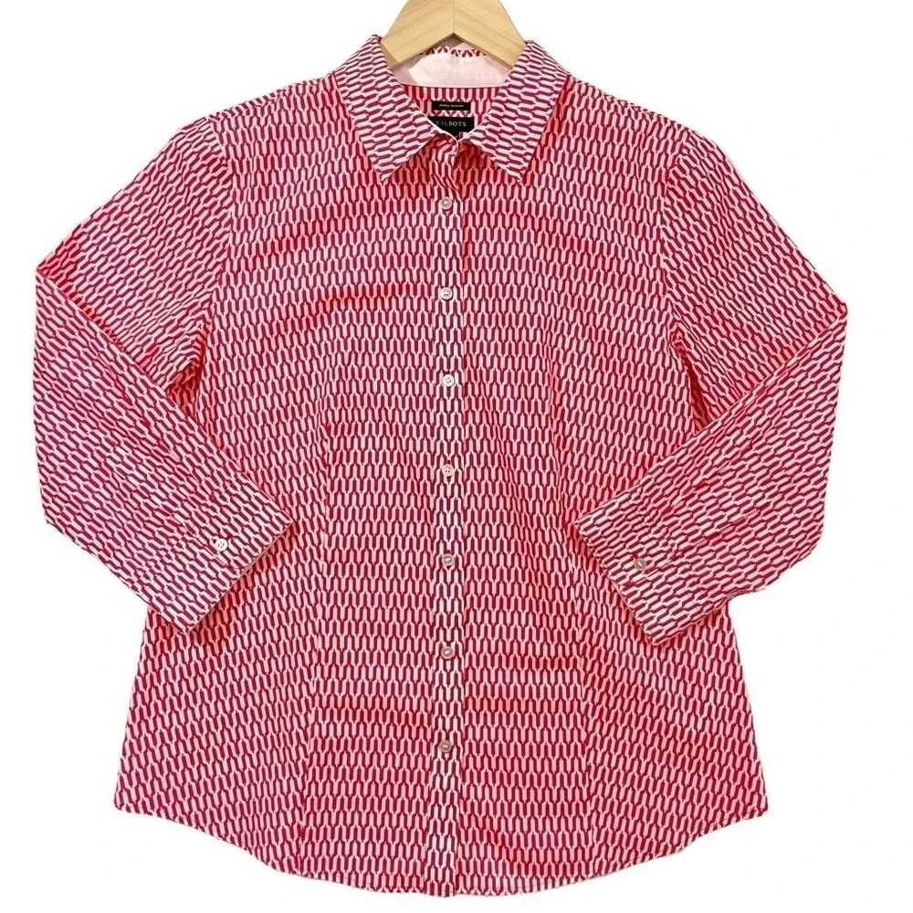 NWOT Talbots Collared Geometric Print Button Up Top
